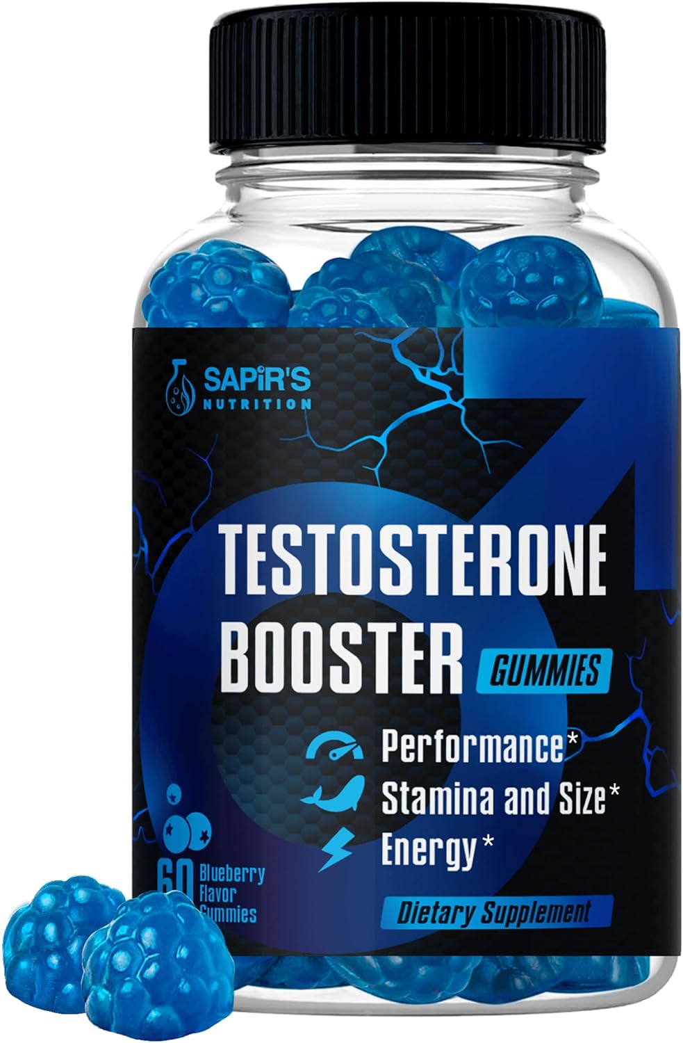 Sapir's Nutrition Testosterone Booster Gummies for Men, Blueberry Flavor, 60 Gummies