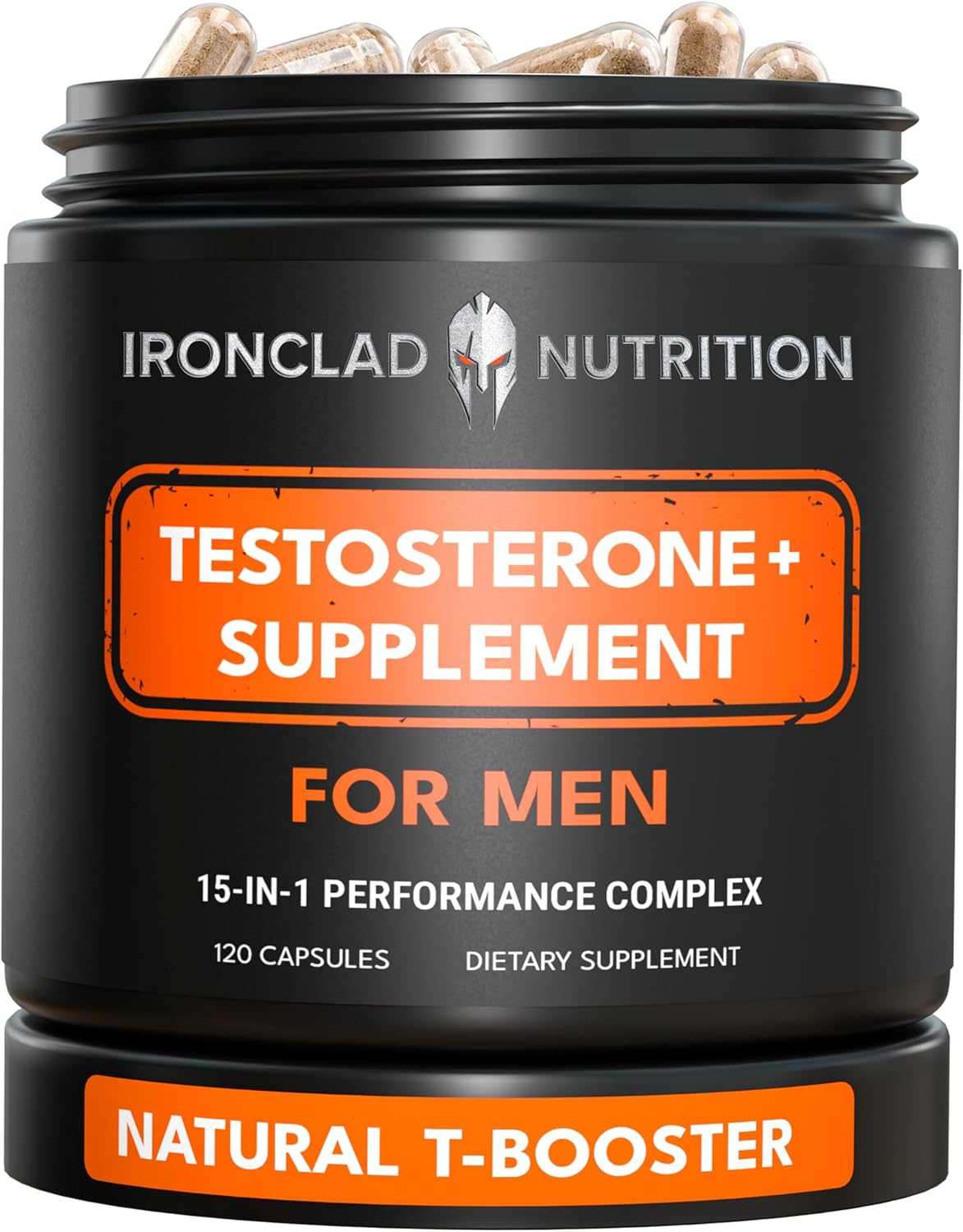 Ironclad Nutrition Testosterone+ Supplement for Men, 15-in-1 Performance Complex, 120 Capsules