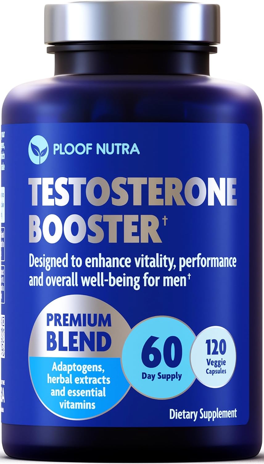 Ploof Nutra Testosterone Booster for Men, Premium Blend, 60 Day Supply, 120 Veggie Capsules
