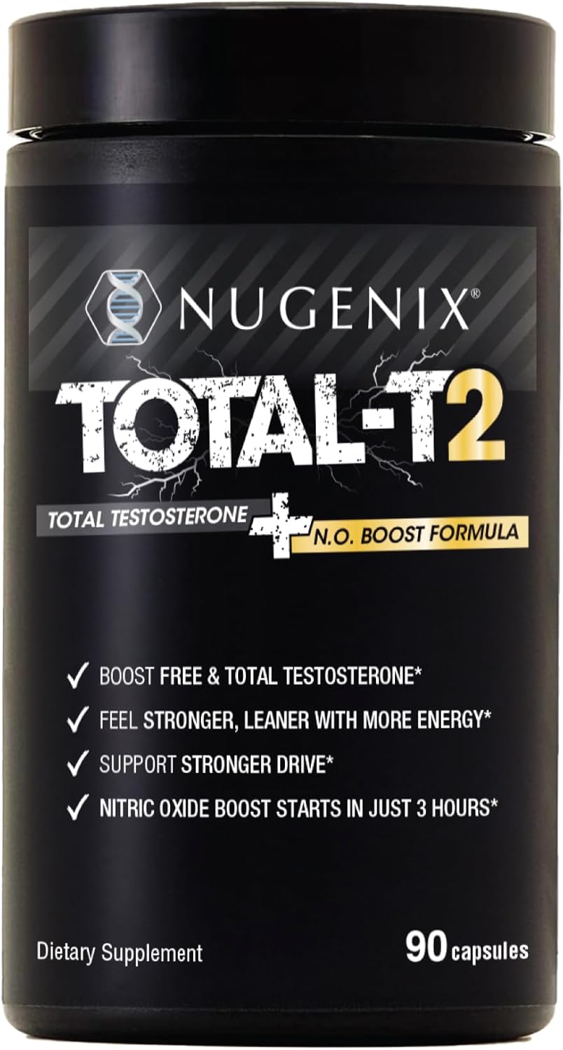 Nugenix Total-T2 Total Testosterone + N.O. Boost Formula for Men, 90 Capsules