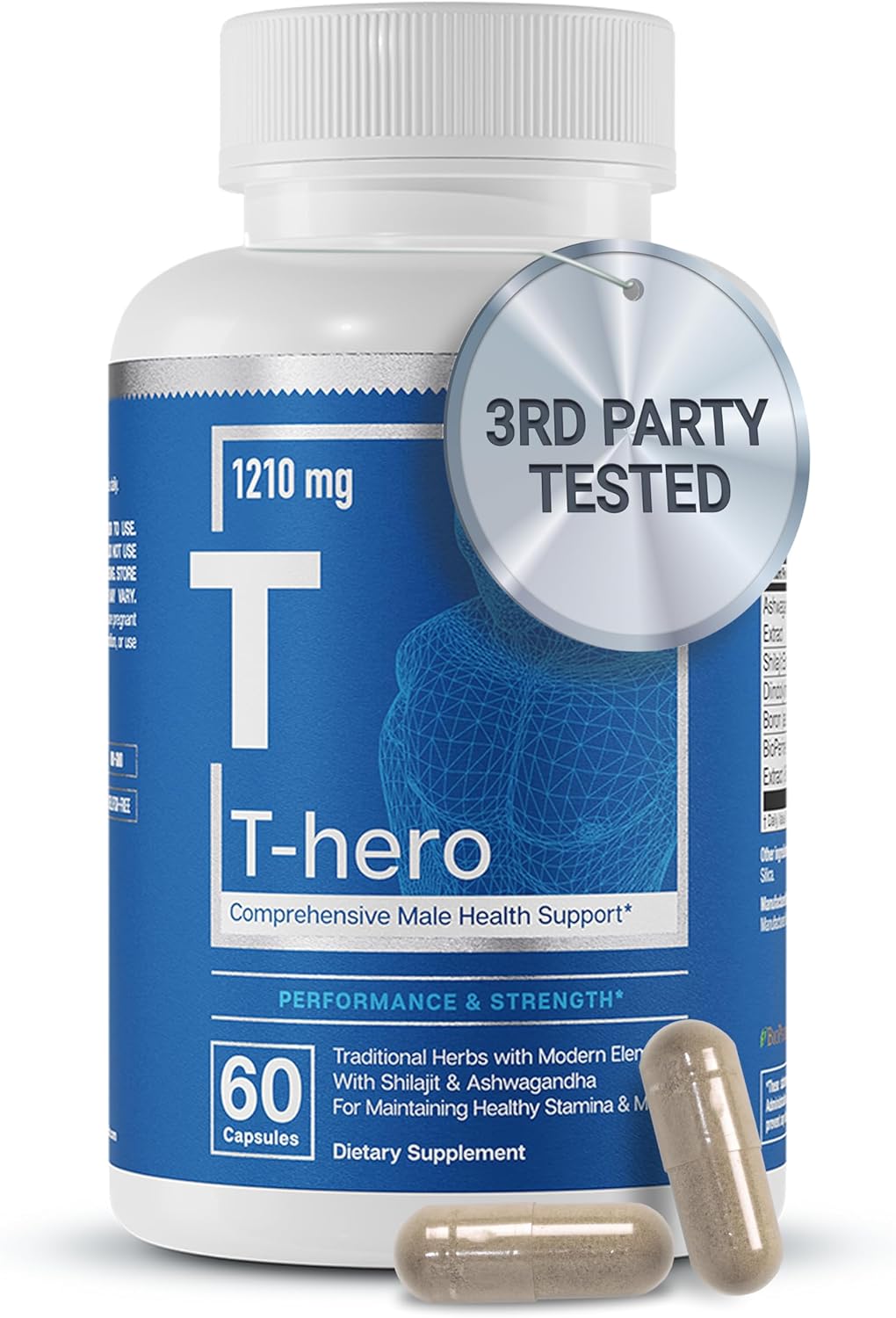 T-hero Comprehensive Male Health Support, Shilajit & Ashwagandha 1210mg, 60 Capsules